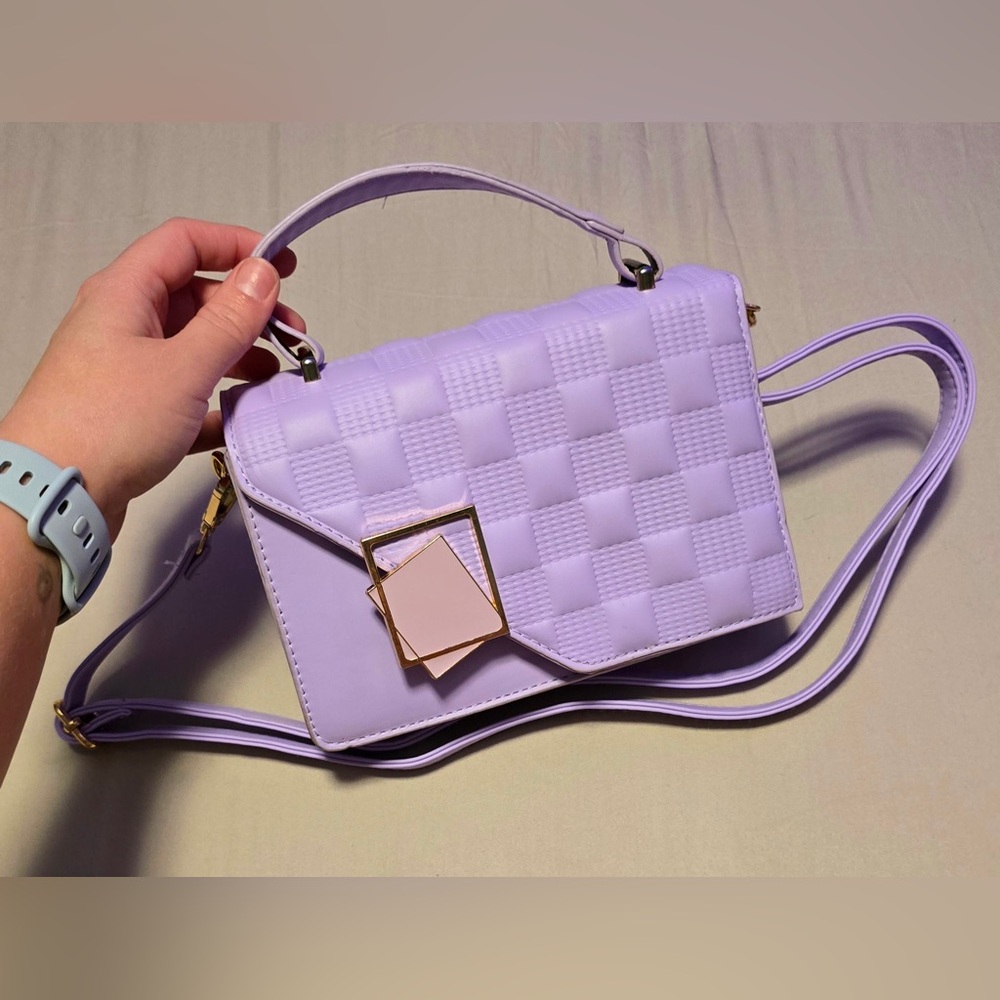 Y2K Embossed Checkered Mini Bag W/ Included Crossbody Strap — Pastel Purple